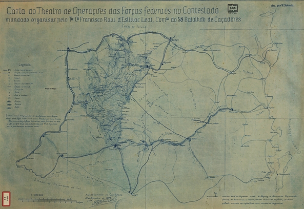 Carta mostrando as operações das forças federais no Contestado, região limítrofe entre os Estados do Paraná e Santa Catarina, 1914