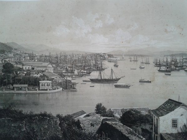 Litografia do porto comercial da Saúde, a partir de fotografia de Victor Frond (1821-1881),  do livro Brasil Pitoresco, publicado em 1861. 