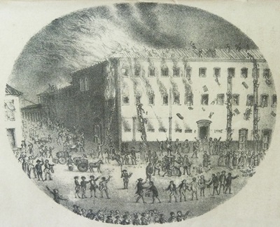 Incêndio ocorrido na noite de 23 de agosto de 1789 no edifício do Recolhimento do Parto, contíguo à Igreja de Nossa Senhora do Parto, na tela de Leandro Joaquim (ca. 1738- ca. 1798).