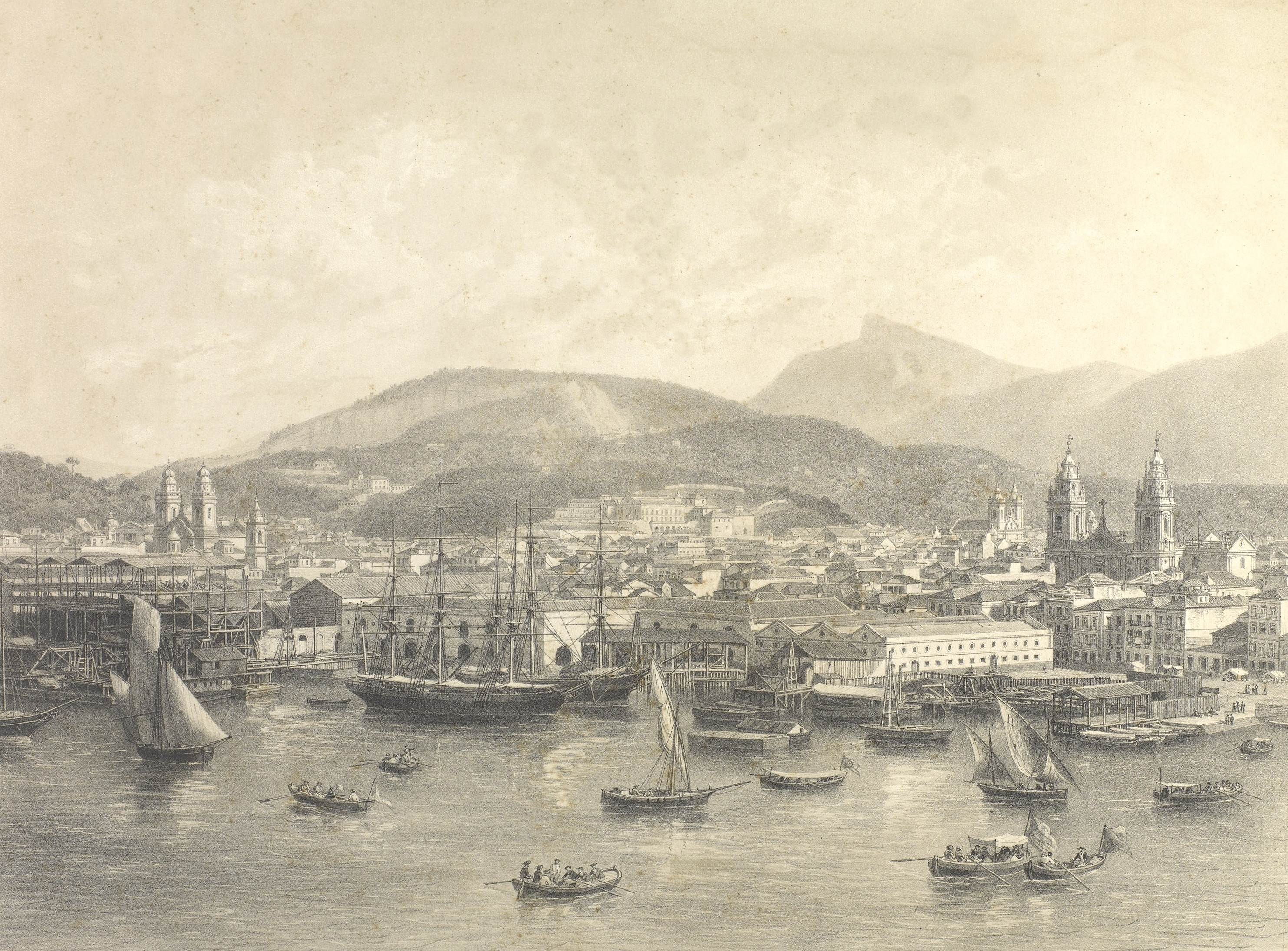 Vista do Rio de Janeiro, litografia a partir de fotografia de Victor Frond, extraída do livro Brasil pitoresco (1856)