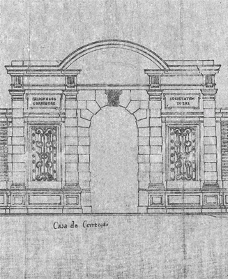 Detalhe do portão do projeto para a Casa de Correção da Corte, primeira penitenciária inaugurada no Rio de Janeiro, em 1850.