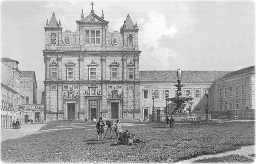  Litografia do antigo Colégio dos Jesuítas, onde funcionou a Academia Médico-Cirúrgica da Bahia, depois Faculdade de Medicina, a partir de fotografia de Victor Frond (1821-1881). 