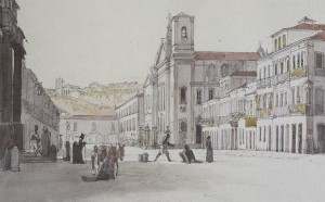Rua Direita, Rio de Janeiro, em aquarela de Thomas Ender (1793-1875)