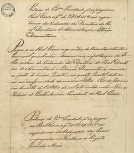 Registro da portaria autorizando o pagamento dos ordenados dos diretores da Diretoria e Administração da Extração Diamantina, 17 de outubro de 1808