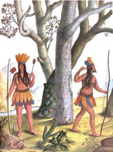 Cena de caça indígena com vegetação e árvores tropicais, do álbum de aquarelas de Calos Julião, século XVIII